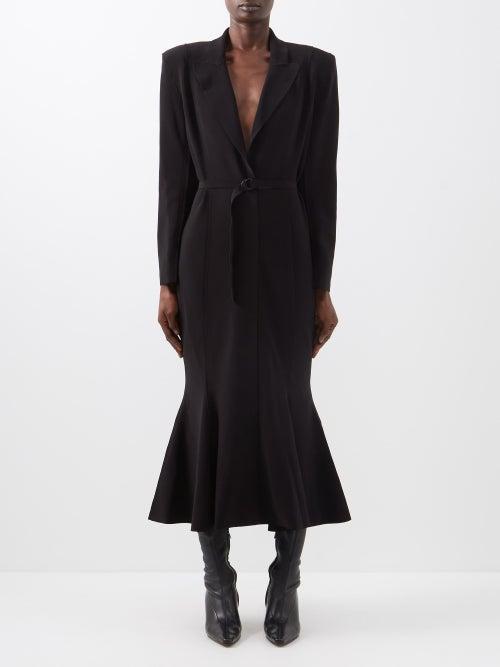 Norma Kamali - Belted Fluted-hem Crepe Dress - Womens - Black