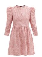 Matchesfashion.com Batsheva - Puff-sleeve Floral-print Cotton Mini Dress - Womens - Burgundy Print