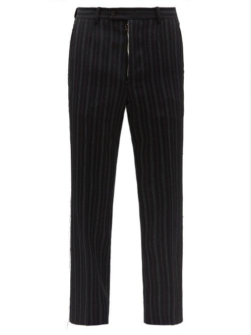 Maison Margiela - Frayed Striped-twill Trousers - Mens - Indigo