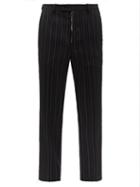 Maison Margiela - Frayed Striped-twill Trousers - Mens - Indigo