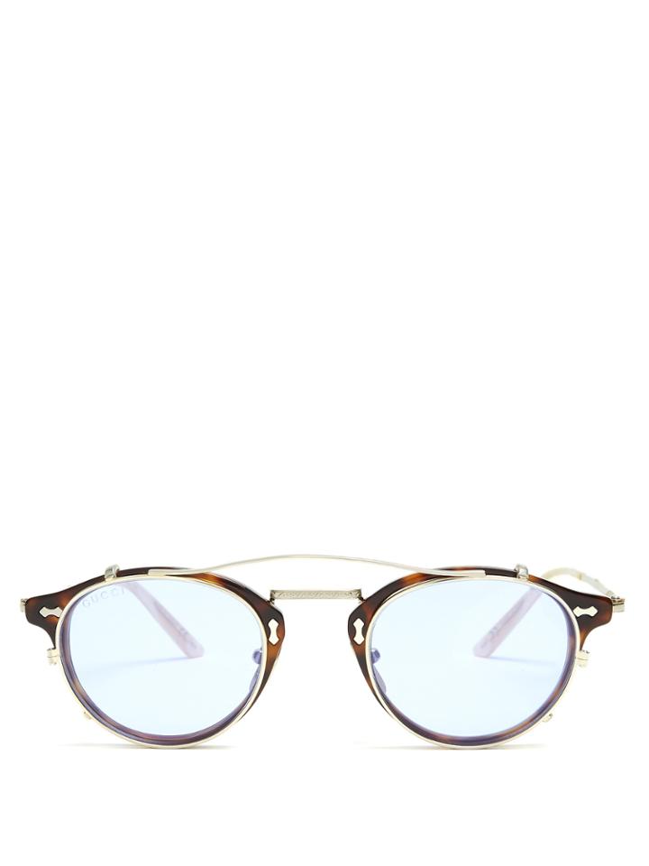 Gucci Detachable-lens Round-frame Acetate Sunglasses
