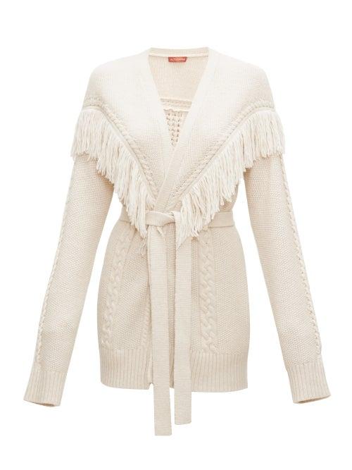 Matchesfashion.com Altuzarra - Trailblazer Fringed Cable-knit Cardigan - Womens - Ivory