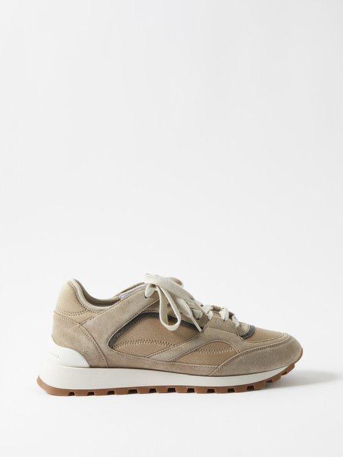 Brunello Cucinelli - Suede And Scuba-jersey Trainers - Womens - Dark Grey