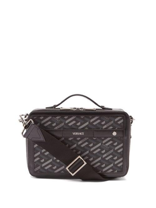Versace - Logo-print Canvas And Leather Cross-body Bag - Mens - Grey