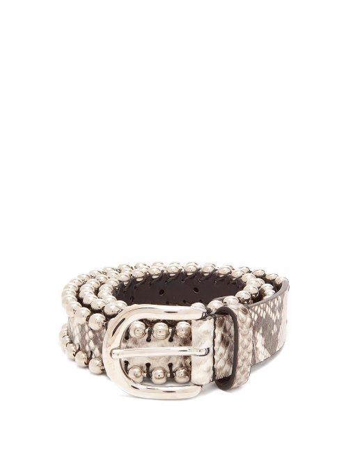 Matchesfashion.com Isabel Marant - Tokky Python Effect Studded Leather Belt - Womens - Ecru