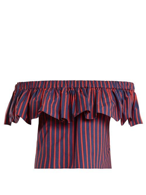 Matchesfashion.com La Doublej - Riviera Striped Cotton Cropped Top - Womens - Red Multi