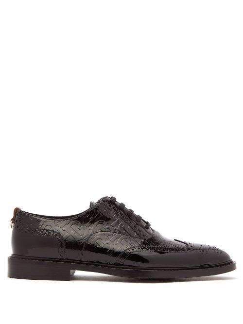 Matchesfashion.com Burberry - Embossed Tb Monogram Patent Leather Brogues - Mens - Black