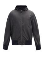 Matchesfashion.com Giorgio Armani - Hooded Leather Bomber Jacket - Mens - Navy