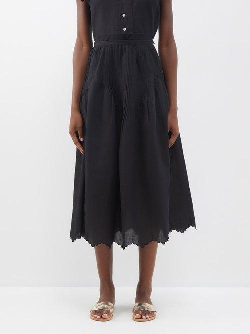 Thierry Colson - Verde Pintucked Cotton-blend Midi Skirt - Womens - Black