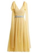 Matchesfashion.com Luisa Beccaria - Polka Dot Jacquard Pleated Gown - Womens - Yellow