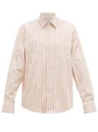Matchesfashion.com Ami - Satin Awning Striped Cotton Shirt - Mens - Pink