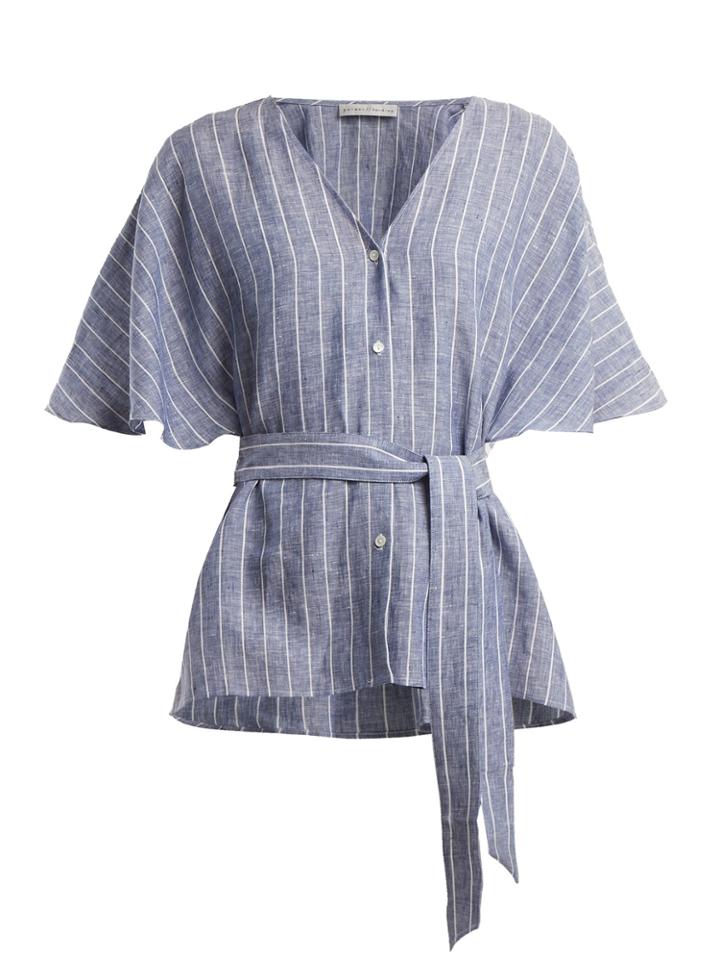 Palmer/harding Tie-waist Striped Linen Top
