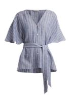 Palmer/harding Tie-waist Striped Linen Top