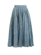 Matchesfashion.com Miu Miu - Pleated Washed Denim Midi Skirt - Womens - Denim