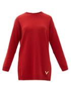 Matchesfashion.com Valentino - Logo-plaque Cashmere Sweater - Womens - Red