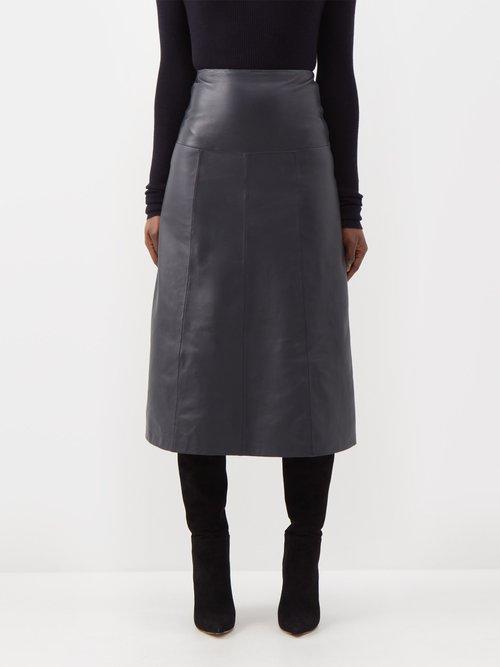 Cefinn - Tiana Panelled Leather Midi Skirt - Womens - Navy