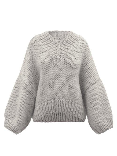 Mr Mittens - V-neck Wool Sweater - Womens - Grey