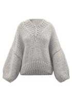 Mr Mittens - V-neck Wool Sweater - Womens - Grey