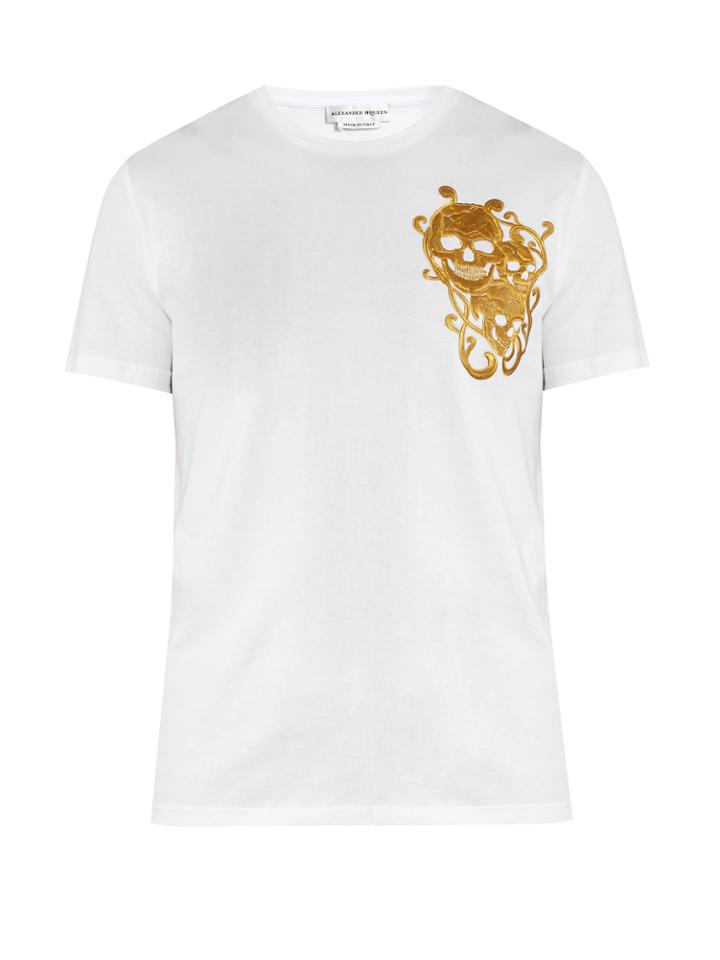 Alexander Mcqueen Skull-embroidered Cotton T-shirt