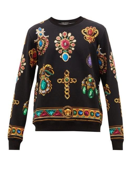Matchesfashion.com Versace - Jewel Print Cotton Jersey Sweatshirt - Mens - Black Multi