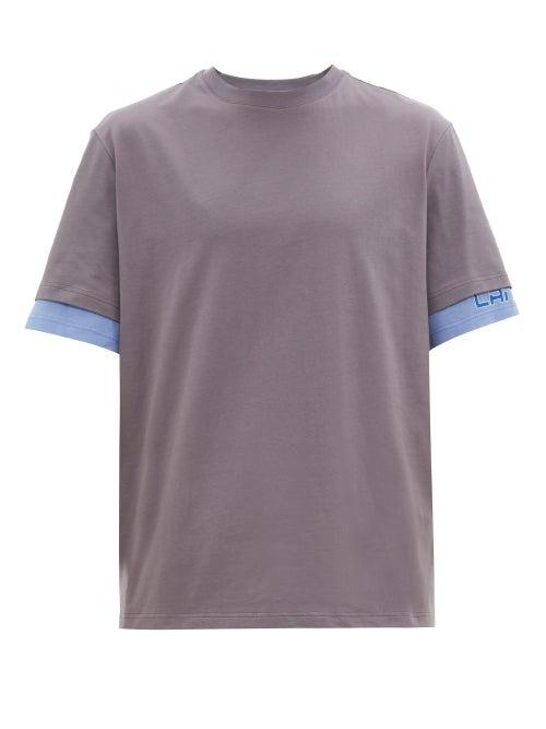 Matchesfashion.com Lanvin - Layered Sleeve Logo Print Cotton T Shirt - Mens - Purple