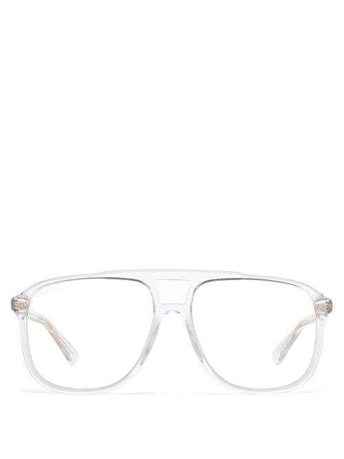 Matchesfashion.com Gucci - Squared Aviator Acetate Optical Glasses - Mens - Clear
