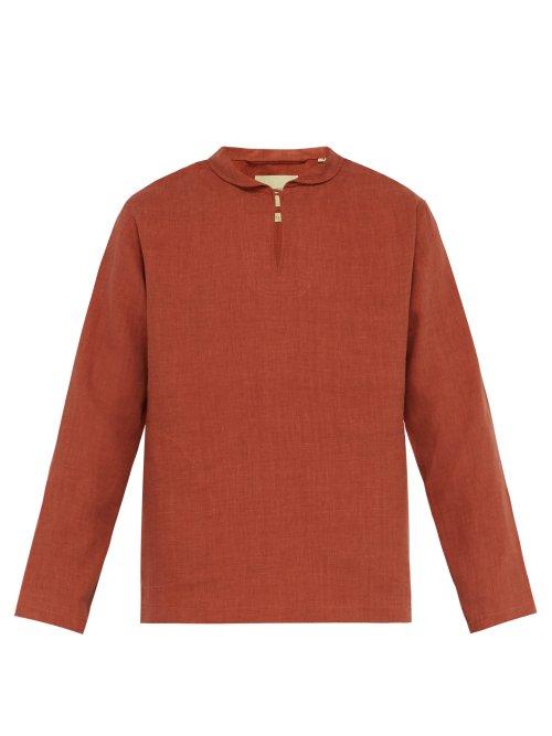 Matchesfashion.com De Bonne Facture - Notched Neck Linen Poplin Top - Mens - Brown
