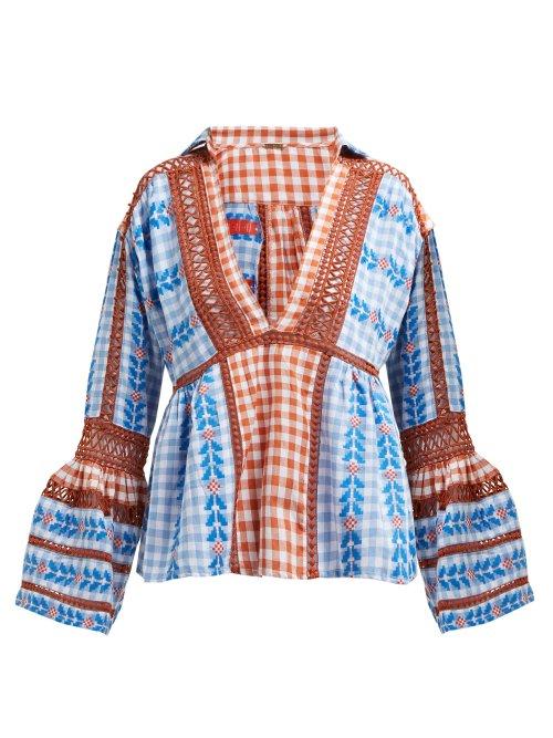 Matchesfashion.com Dodo Bar Or - Angel Gingham Cotton Top - Womens - Blue Multi
