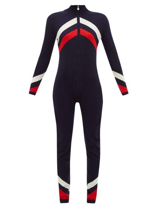Matchesfashion.com Perfect Moment - Chevron Intarsia Merino Wool All In One Suit - Womens - Navy