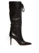 Matchesfashion.com Gianvito Rossi - Drawstring Knee High 85 Leather Boots - Womens - Black