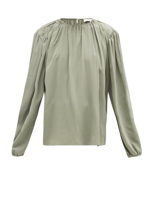 Matchesfashion.com Lemaire - Draped Silk-crepe Blouse - Womens - Light Green