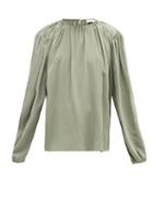Matchesfashion.com Lemaire - Draped Silk-crepe Blouse - Womens - Light Green