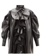 Matchesfashion.com Elzinga - Ruffled Pvc Mini Shirt Dress - Womens - Black