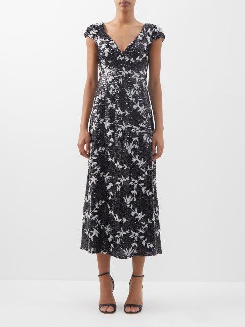 Erdem - Garnet Vine Sequinned-jersey Dress - Womens - Black White