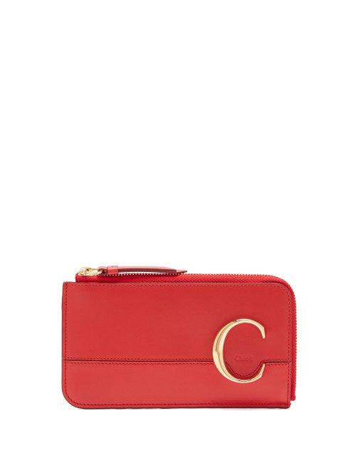 Matchesfashion.com Chlo - The C Logo Leather Cardholder - Womens - Red