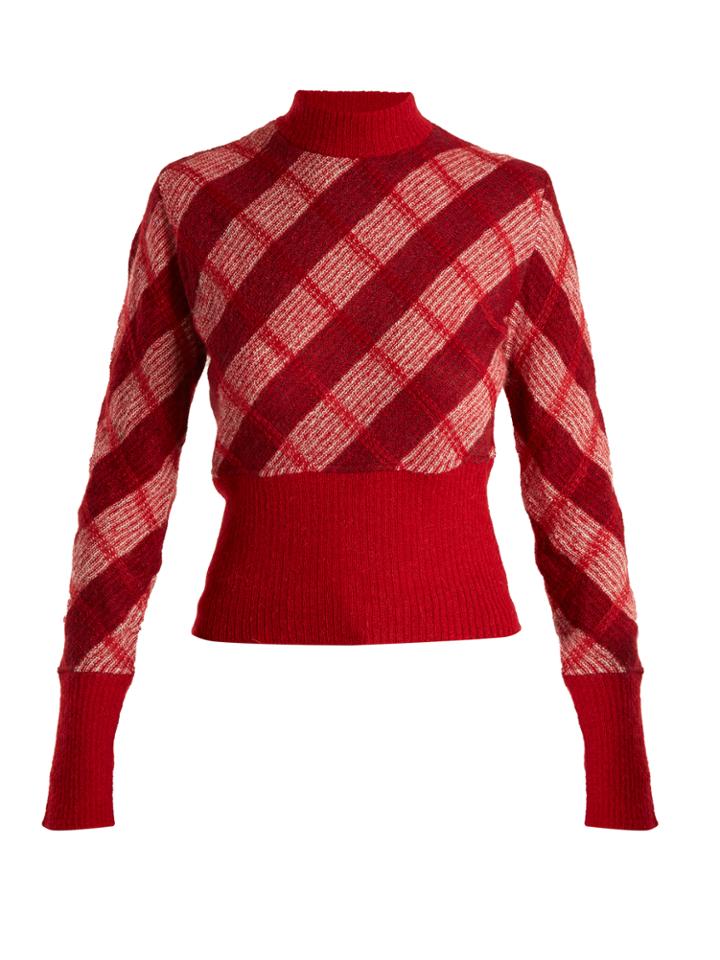 Miu Miu High-neck Checked Mohair-blend Sweater