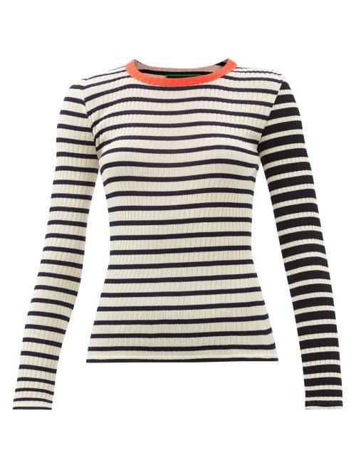 La Fetiche - Jackie Bis Striped Rib-knitted Cotton Top - Womens - White Stripe