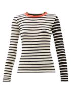 La Fetiche - Jackie Bis Striped Rib-knitted Cotton Top - Womens - White Stripe