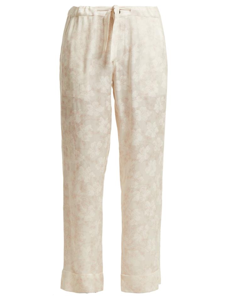Chufy Floral-jacquard Cherry Blossom-print Trousers