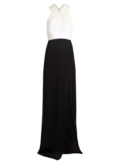 Galvan Pleated V-neck Satin Gown