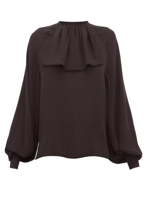 Matchesfashion.com Loewe - Lavaliere Ruffled Silk Blouse - Womens - Black