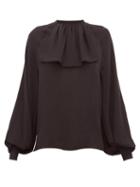 Matchesfashion.com Loewe - Lavaliere Ruffled Silk Blouse - Womens - Black