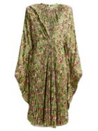Matchesfashion.com Vetements - Floral Print Pleated Dress - Womens - Green Multi