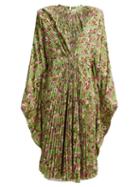 Matchesfashion.com Vetements - Floral Print Pleated Dress - Womens - Green Multi