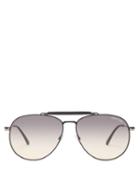 Matchesfashion.com Tom Ford Eyewear - Leather Trimmed Aviator Metal Sunglasses - Mens - Black