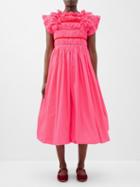Molly Goddard - Auvray Shirred Taffeta Midi Dress - Womens - Pink