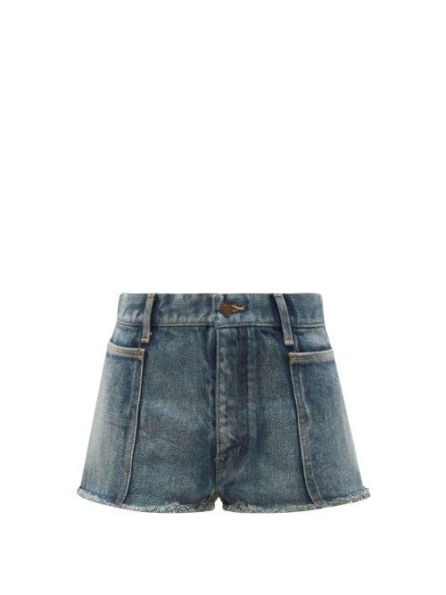 Matchesfashion.com Saint Laurent - Distressed Denim Shorts - Womens - Denim