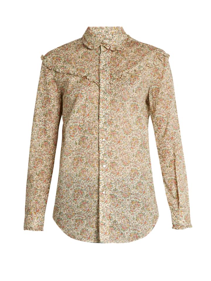 Saint Laurent Floral-print Ruffled Cotton Shirt