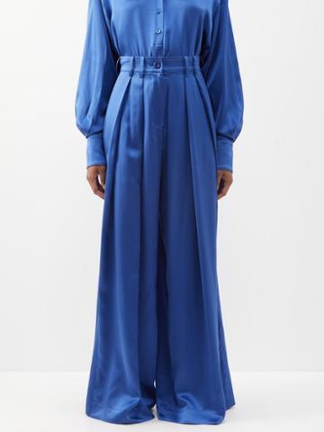 S.s. Daley - Fergus Pleated Wide-leg Silk Trousers - Womens - Navy
