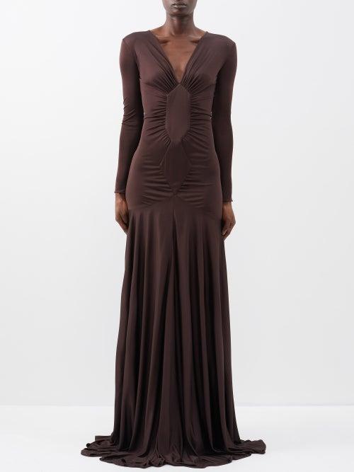 Saint Laurent - Ruched-bodice Jersey Gown - Womens - Bronze